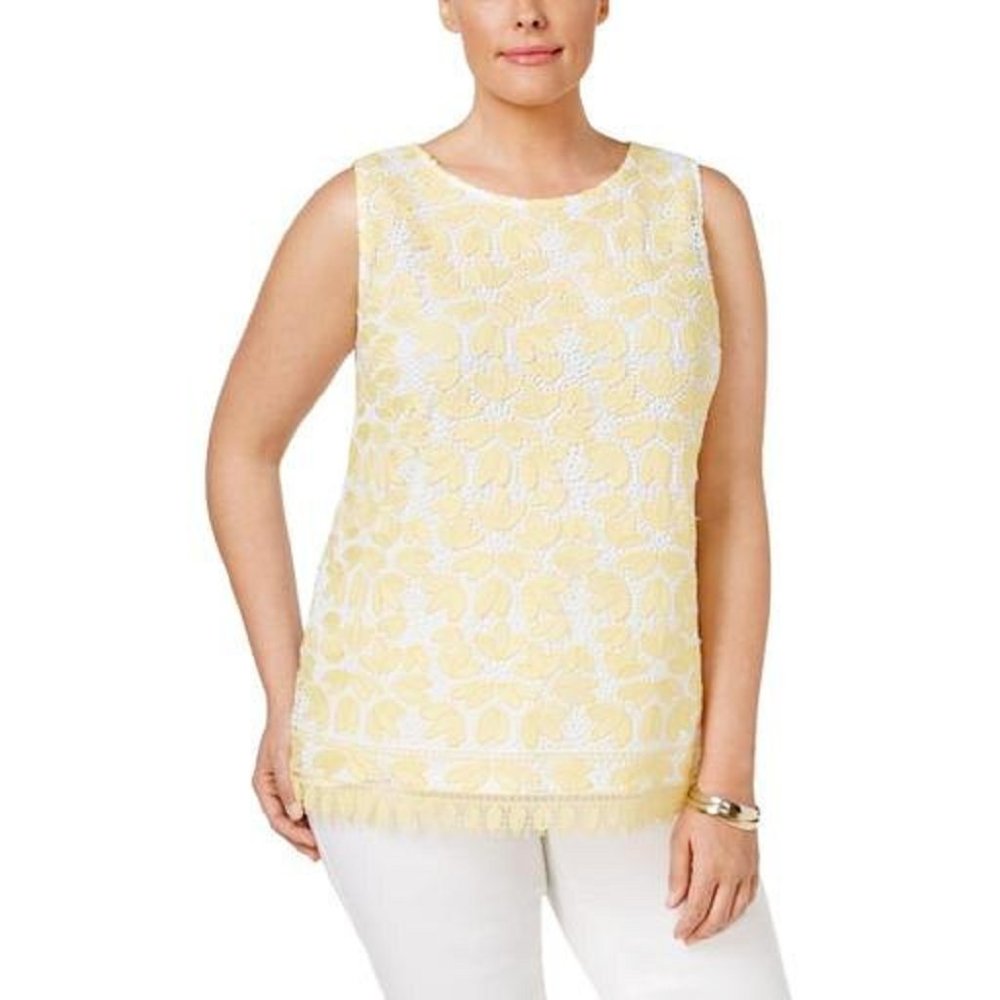Charter Club Women's 0X Plus Size Lace-Front Tank Blouse Yellow